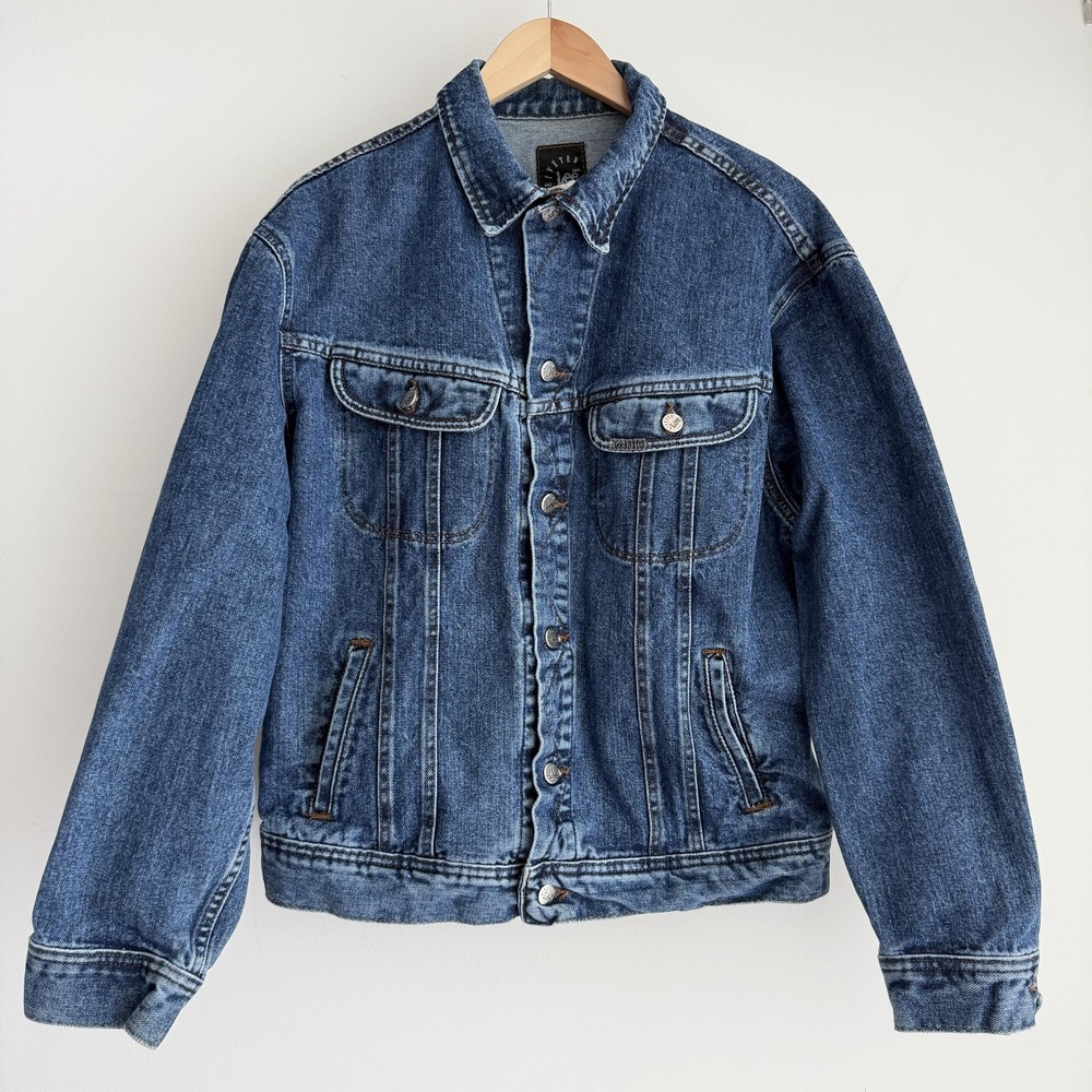 Lee Denim Jacket Mens Large Blue Trucker Bomber Classic Pockets Riveted USA Made